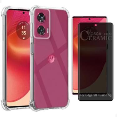 Imagem de [GL CASES] Kit Capa Edge 50 Fusion Case Capinha Moto Edge 50 Fusion Anti Impacto Reforçada Silicone Transparente Proteção Câmera + Película Privacidade edge 50 fusion Cerâmica Fosca Anti Espião