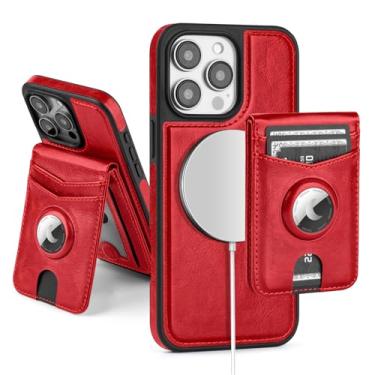 Imagem de SkyEagle Capa carteira compatível com MagSafe para iPhone 13 Pro Max com suporte para AirTag, 2 em 1, couro sintético, magnético, destacável com bloqueio de RFID, suporte para cartão de crédito, capa