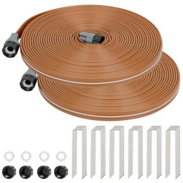 Imagem de LINEX Mangueira de imersão para irrigação de 15 metros, pacote com 2 para jardim, mangueira de irrigação com furos, sistema de irrigação de alta eficiência para gramado e jardim com grampos