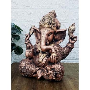 Imagem de Estátua Grande Decorativa da Deusa Ganesha Símbolo de Sorte e Fortuna com Mandala Dourada(Bronze com detalhe de ouro)