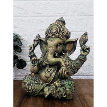 Imagem de Estátua Grande Decorativa da Deusa Ganesha Símbolo de Sorte e Fortuna com Mandala Dourada(Verde com detalhe ouro)