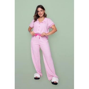 Imagem de Pijama Americano Longo Xadrez Rosa - Pink Dream, GG
