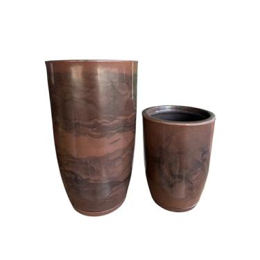 Imagem de KIT VASOS PARA PLANTAS DECORATIVOS LUXO EFEITO MARMORIZADOS C/PRATO (Marrom)