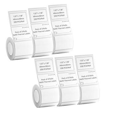 Imagem de Fita adesiva para impressora NIIMBOT B1/B21/B3S, 6 rolos (1380 peças no total) etiquetas adesivas térmicas impermeáveis papel anti-óleo branco 40 x 30 mm