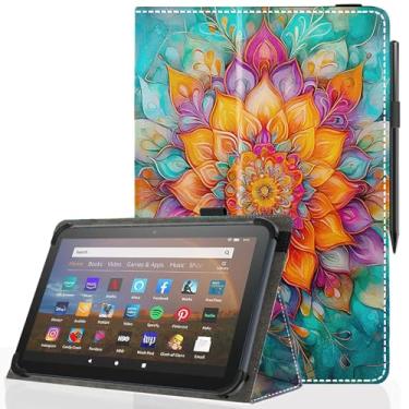 Imagem de Pudiceva Capa universal para tablet Android 10 de 10,1 polegadas, capa fina e dobrável para tablet com tela sensível ao toque de 22,9 a 10,7 cm com suporte para caneta Stylus, flor de mandala