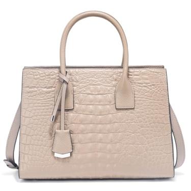 Imagem de Bolsa com estampa de crocodilo de designer de moda, bolsa de couro genuíno com alça superior, Rosa claro