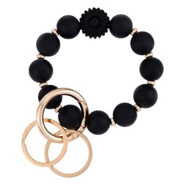 Imagem de Chaveiro de Margarida com Pulso, Corrente com Contas Silicone Argola e Pulseira Fofa para Chave de Carro Feminina (Preto)