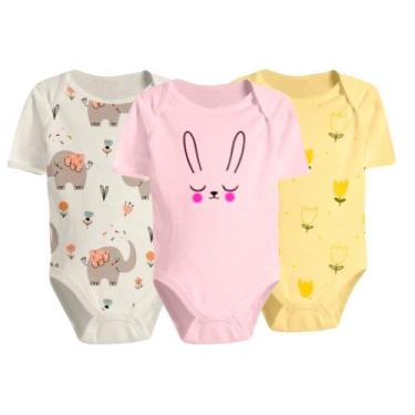 Imagem de Kit 3 Body Bebê Estampado Manga Curta Algodão Menina P M G - Koala Bab
