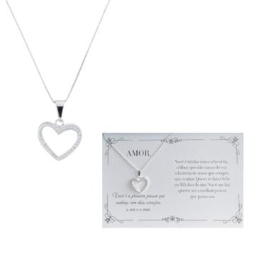 Imagem de Colar Coração Folheado a Prata 925 Feminino – Pingente Clássico Romântico, Corrente 40 cm+5 cm Ajustável – Joia Elegante para Namorada, Presente Amor & Conexão