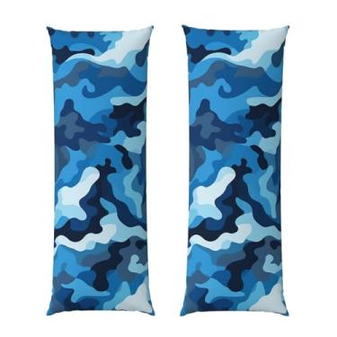 Imagem de Capa de travesseiro corporal com zíper oculto, fronha longa de microfibra macia e respirável para travesseiro corporal, capas de travesseiro com padrão de camuflagem azul para dormir, presente de cama