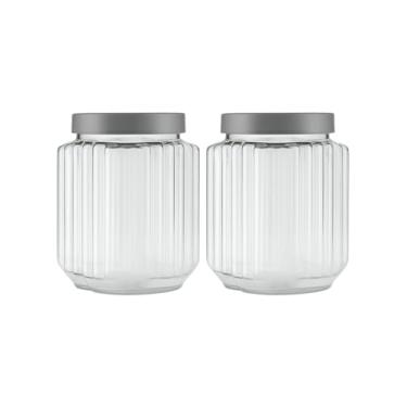 Imagem de Kit 2 Potes Premium Plástico Multiuso Fileto 1,5lt Tampa de Rosca Porta Mantimentos Doce Biscoito (Cinza)