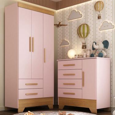 Imagem de Quarto Infantil Completo Soninho 4 Portas 6 Gavetas Rosa/Cinamomo - Panorama Móveis