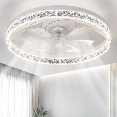 Imagem de HULKNPE Ventoinhas de teto inteligentes com luzes Ventilador de teto de perfil baixo de 50,8 cm com luz e controle remoto moderno embutido Ventilador de teto LED moderno regulável reversível sem ruído