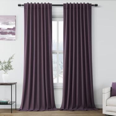 Imagem de Cortinas Plum Linen 300 cm de comprimento com aba traseira com bolso para varão, isolamento térmico, extralongo, 3 m, blecaute com absorção de som, conjunto de 2 painéis para sala de jantar, cortinas