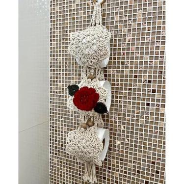 Imagem de Porta Papel Higiênico Flor Bordado Crochê Artesanal - 3 Lugares (Tijolo)