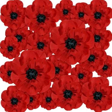 Imagem de WILLBOND 30 peças de flores artificiais de papoula vermelha para Halloween, papoulas grandes, flores falsas para Dia das Bruxas Memorial Dia dos Veteranos Dia dos Veteranos Carnaval de volta às aulas