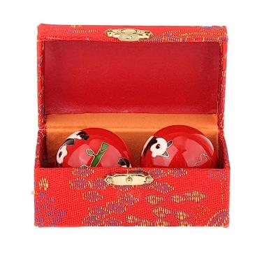 Imagem de YIJU Bolas de massagem de 2 peças, bolas de handebol chinesas com caixa de armazenamento, bolas de baoding portáteis reutilizáveis duráveis, bolas de saúde, panda vermelho