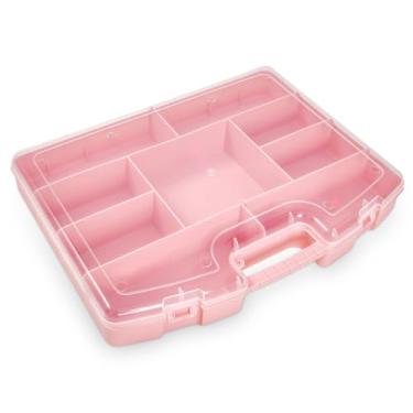 Imagem de Maleta Organizador Ferramenta Parafuso Pesca Manicure Maquiagem com Alça e 9 Compartimentos (Rosê)