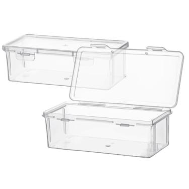 Imagem de Ganydet 2 pacotes de recipientes de caixa de plástico transparente, organizadores de artesanato e armazenamento com tampas, caixas de giz de cera caixas de lápis de plástico para miçangas, peças de