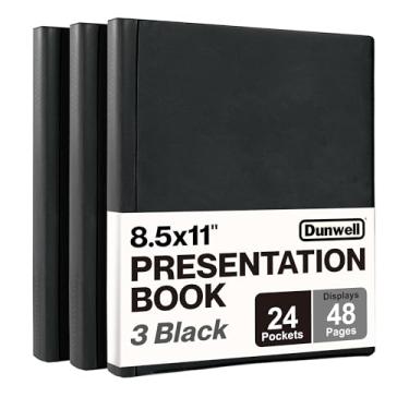 Imagem de Dunwell Fichário de apresentação com 24 bolsos, exibe 48 páginas, pasta de 21 x 28 cm com mangas de plástico, armazenamento e organizador para documentos, certificados, projetos, fotos (pacote com 3