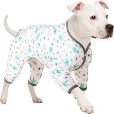 Imagem de LovinPet Pijama de cachorro para cães grandes - Pijama para alívio da ansiedade de animais de estimação, camiseta de proteção UV para cães, tecido elástico confortável, estampa floral menta, pijama