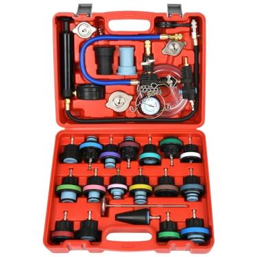 Imagem de WUODAO Conjunto de 28 peças detector de vazamento de tanque de água automotivo universal conjunto de troca de refrigerante a vácuo, testador de pressão de refrigerante de radiador, kit de ferramentas