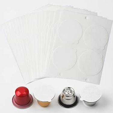 Imagem de Tampas de papel biodegradáveis para cápsulas de café expresso reutilizáveis de aço inoxidável recarregáveis capas de adesivos compatíveis com máquinas Nespresso Original Line (100 peças de tampas de