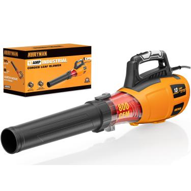 Imagem de ALLOYMAN Soprador de folhas elétrico com fio de 13 AMP, soprador de folhas elétrico de 800 CFM 140 MPH, soprador de folhas elétrico leve e portátil para cuidados com o gramado, limpeza de pátio