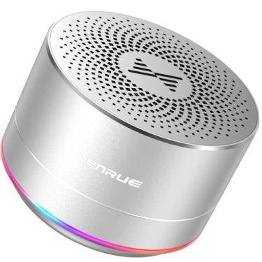 Imagem de Alto-falante Bluetooth LENRUE portátil sem fio com microfone prateado
