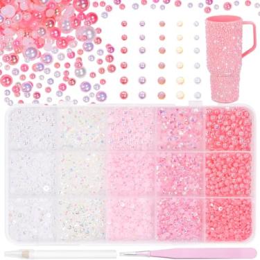 Imagem de 16.000 peças de pérolas planas para deslumbrantes, strass de resina de geleia rosa e branco, pérolas de unhas meio redondas para unhas deslumbrantes, joias faça você mesmo, maquiagem facial com lápis