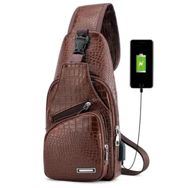 Imagem de Mochila Sling Bag Peicees Leather Sling para homens com porta USB