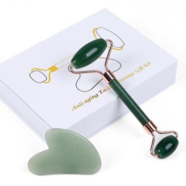 Imagem de Kit de conjunto facial Quartz Rose Jade Roller e Gua Sha Green - ONLYS