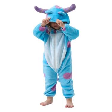 Imagem de SCOPUCI Pijama unissex para bebês, fantasia de cosplay de Halloween, flanela infantil, roupa de casa/roupa de dormir, Azul-celeste, 3-6 Months/Height:23"-26"
