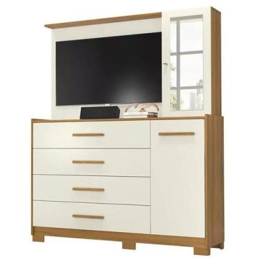 Imagem de Cômoda Com Painel 4 Gaveta 2 Porta Espelho Ilhabela Albatroz, Carvalho