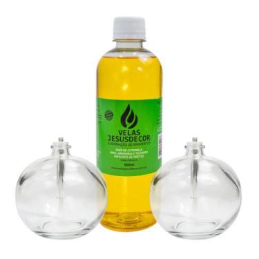 Imagem de Kit De 2 Velas Lamparinas De Vidro 100ml Pavio Com Fluido Frasco Citro
