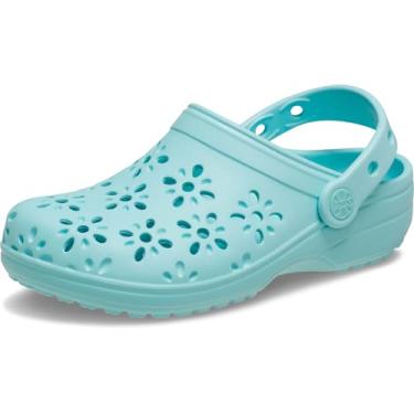 Imagem de Crocs Tamancos clássicos unissex infantis com design floral recortado, sapatos infantis e infantis, Água-marinha, uk 2/us 00