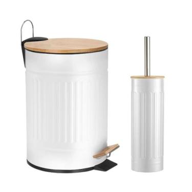 Imagem de Lixeira 12L Fechamento Suave Escova Sanitária Branca Fluted - Kadê