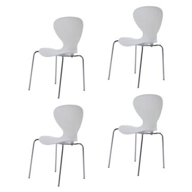 Imagem de Conjunto 4 Cadeiras Base Tubular Fixa Flash Cromado/Branco