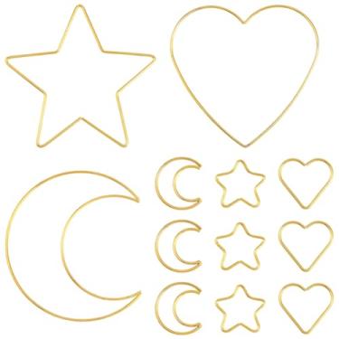 Imagem de SOFPLATE 6 estilos, 12 peças, anéis de apanhador de sonhos, argola de metal, ouro, ouro, estrela, lua, formato de coração, argolas de macramê lisas para artesanato faça você mesmo, guirlanda de