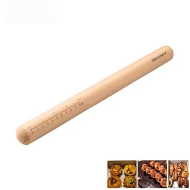 Imagem de XBLDMJY Rolo reto, pino de rolo para tortilhas, pinos de madeira de 45 cm para assar, pino de rolo sem alças, rolo de massa, régua embutida de duas escalas