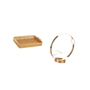 Imagem de Bothyi Suporte para Garrafas de Vinho de Ferro, Organizador de Metal para Mesa, Cestas de Frutas Trançadas, Tigela para Servir Lanches, Prato de Pão, Suporte