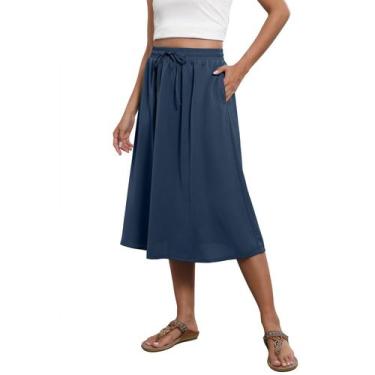Imagem de Saia Witsmile Summer Chiffon Bohemia feminina Midi 2GG azul acinzentad