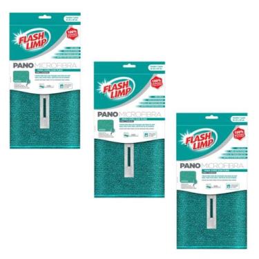 Imagem de Kit 3 Pano Microfibra de Chão com Furo para Rodo ou Mop 50x60 Flash Li