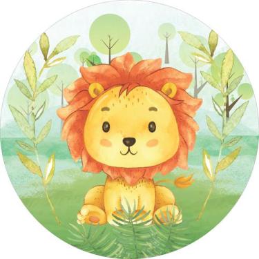 Imagem de Painel de Tecido Sublimado Redondo Leãozinho Cute Floresta Aquarela c/