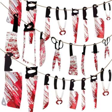 Imagem de Halloween Party Decorations Scary Banner for Indoor Home Decor, Spooky Wall Decor with Strands of Bloody Butcher Knives, Bloody Decorations for Halloween