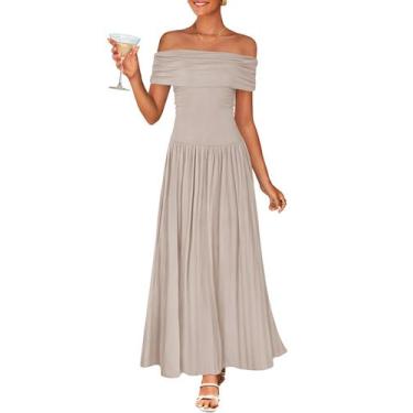 Imagem de Vestido maxi ZESICA feminino sem ombros, verão 2025, cáqui claro