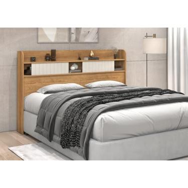 Imagem de Cabeceira Casal Dubai Em MDF Com Prateleira e Porta Deslizante Porta Objetos Para Quarto Moderno 147cm Largura
