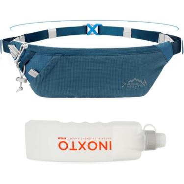 Imagem de INOXTO Pochete Esportiva Fina Para Corrida, Mulheres E Homens, Com Garrafa De Água 300 Ml, Caminhada, Ciclismo, Trilha, Bolsa Refletiva Cinto Todos Os Celulares (Azul Escuro)