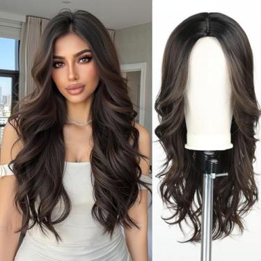 Imagem de Esmee Peruca longa ondulada preta marrom para mulheres peruca de cabelo sintético natural para uso diário e festa