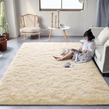 Imagem de Tapete de pelúcia fofo para sala de estar, decoração de casa, quarto, cabeceira, tapete grande para brincar e engatinhar (200 x 300 cm (78 x 118 pol.) / bege)